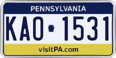 PA license plate KAO1531