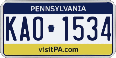 PA license plate KAO1534