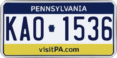 PA license plate KAO1536