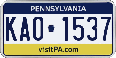 PA license plate KAO1537