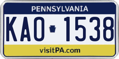 PA license plate KAO1538