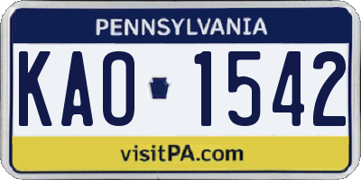 PA license plate KAO1542