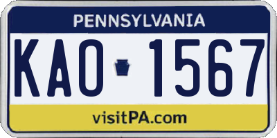 PA license plate KAO1567