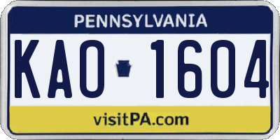 PA license plate KAO1604
