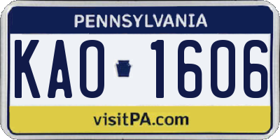 PA license plate KAO1606