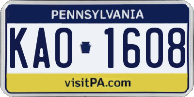 PA license plate KAO1608