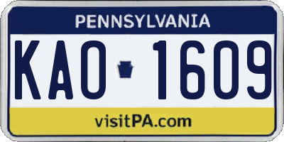 PA license plate KAO1609