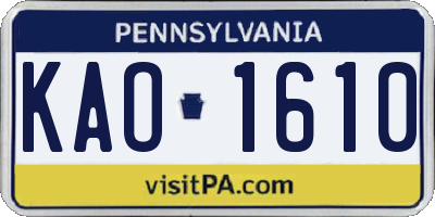 PA license plate KAO1610