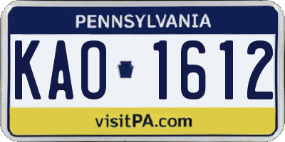 PA license plate KAO1612