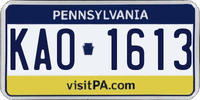 PA license plate KAO1613