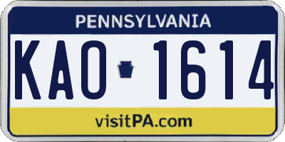 PA license plate KAO1614