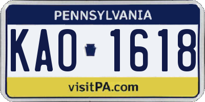 PA license plate KAO1618
