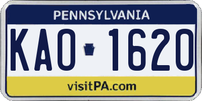PA license plate KAO1620