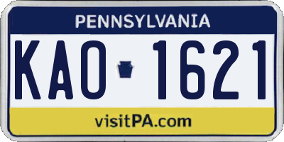 PA license plate KAO1621