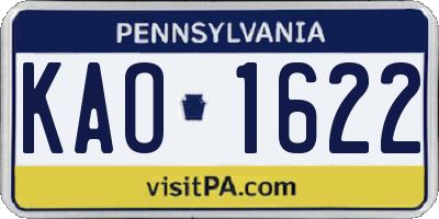 PA license plate KAO1622