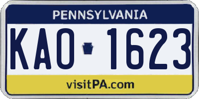 PA license plate KAO1623