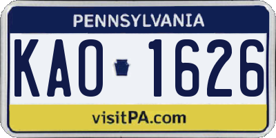 PA license plate KAO1626