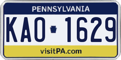 PA license plate KAO1629
