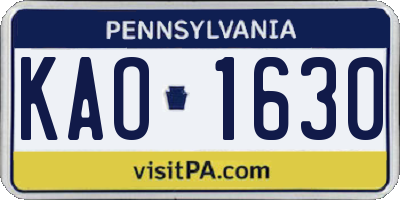 PA license plate KAO1630