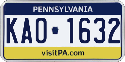 PA license plate KAO1632