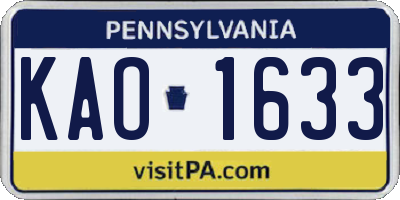PA license plate KAO1633