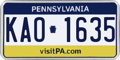 PA license plate KAO1635