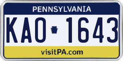 PA license plate KAO1643