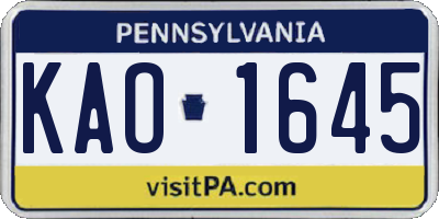 PA license plate KAO1645