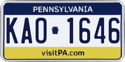 PA license plate KAO1646