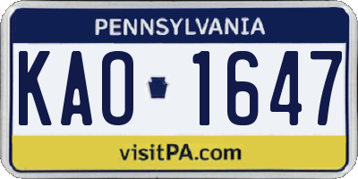 PA license plate KAO1647