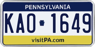 PA license plate KAO1649
