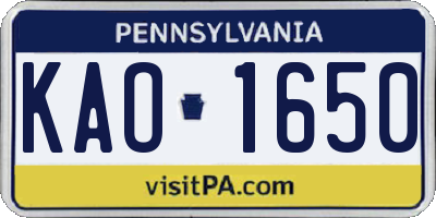 PA license plate KAO1650