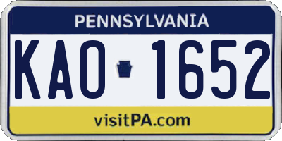 PA license plate KAO1652