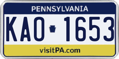 PA license plate KAO1653