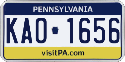 PA license plate KAO1656