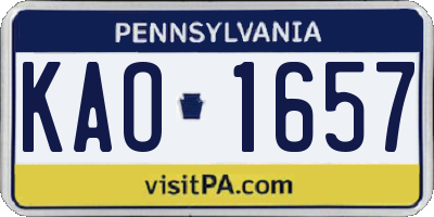 PA license plate KAO1657