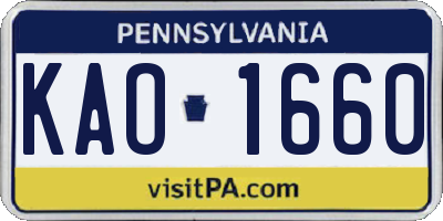 PA license plate KAO1660