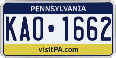 PA license plate KAO1662