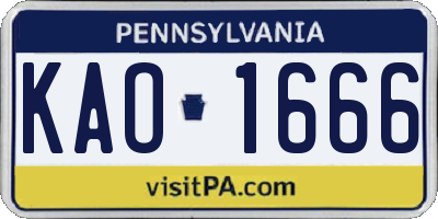 PA license plate KAO1666