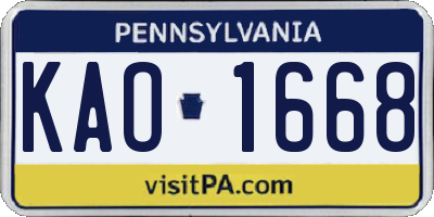 PA license plate KAO1668