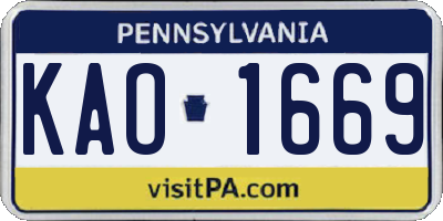 PA license plate KAO1669