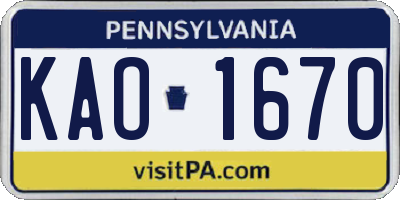 PA license plate KAO1670