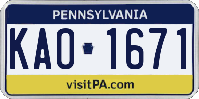 PA license plate KAO1671