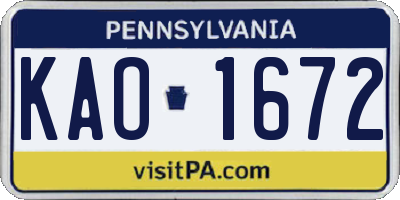 PA license plate KAO1672