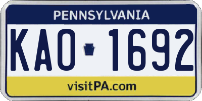 PA license plate KAO1692