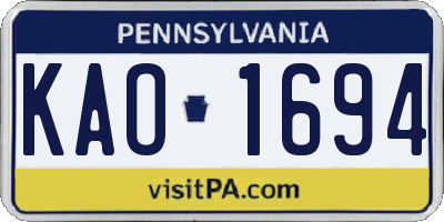 PA license plate KAO1694