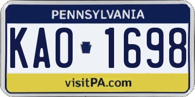 PA license plate KAO1698