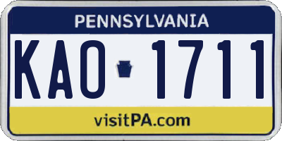 PA license plate KAO1711
