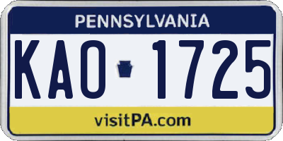 PA license plate KAO1725