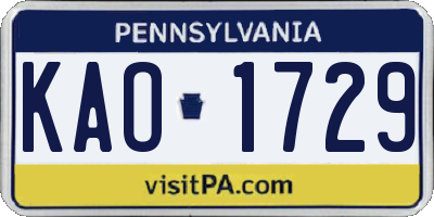 PA license plate KAO1729